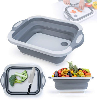 Atipriya 4-in-1 Chopping Board Collapsible Cutting Board with Drain Plug Plastic Cutting Board(White, Grey Pack of 1 Dishwasher Safe)