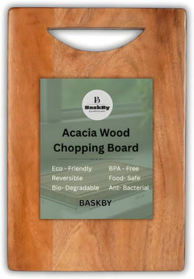 BASKBY Acacia Wood Chopping Board | Durable Cutting Board | Reversible | 22x32x1.8 CM Wooden Cutting Board(Brown Pack of 1 Dishwasher Safe)