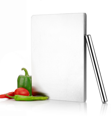 NORVIUM Stainless Steel Counter Top Chopping Board with Rolling Pin(42 x 32 CM) Stainless Steel Cutting Board(Steel Dishwasher Safe)