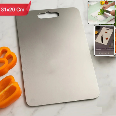 GhaRAMAra Rust-Proof, Knife-Friendly & Hygienic Stainless Steel Cutting Board(Silver Pack of 1 Dishwasher Safe)