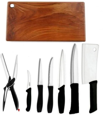 JD ENTERPRISE Kitchen Chopping Cutting Slicing Board with Knife set and cutting board Wooden Cutting Board(Multicolor Pack of 8 Dishwasher Safe)