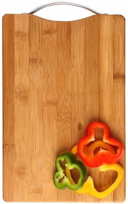 Elburs Thick Wooden Bamboo Kitchen Chopping Cutting Slicing Board with Holder for Fruits, Vegetables, Meat, Cheese, Eco-Friendly Anti-Microbial (34 x 24cm) Wooden Cutting Board(Brown Pack of 1 Dishwasher Safe)