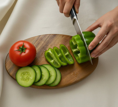 MZ Collections Oval Chopping/Cutting Board in Acacia wood with natural finish Wooden Cutting Board(Brown Pack of 1 Dishwasher Safe)