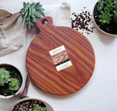 Hutson Handcrafted Premium Sheesham Wooden Round Chopping Board Wooden Cutting Board(Brown Pack of 1 Dishwasher Safe)