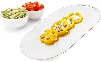 PLASTIZONE Oval Shape Stainless Steel Chopping Board For Vegetable, Fruit Stainless Steel Cutting Board(Silver Pack of 1 Dishwasher Safe)