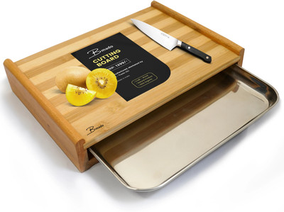 Bmado Large Bamboo Chopping with Stainless Steel Pull Out Sliding Drawer Wooden Cutting Board(Brown Pack of 1)
