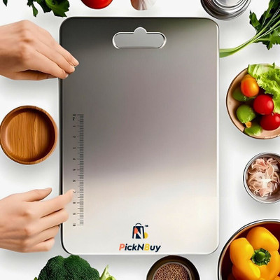 Newway kitchen Chopping Board (35.5 x 25 Cm) Dual-Side Vegetables, Fruits, Cutter Stainless Steel Cutting Board(Silver Pack of 1 Dishwasher Safe)