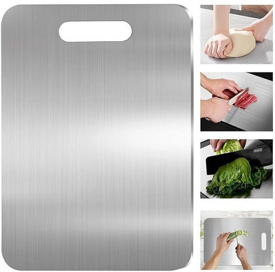 CityBastion Stainless Steel Chopping Board with Handle Double-Sided Non-Stick Cutting Stainless Steel Cutting Board(Silver Pack of 1 Dishwasher Safe)