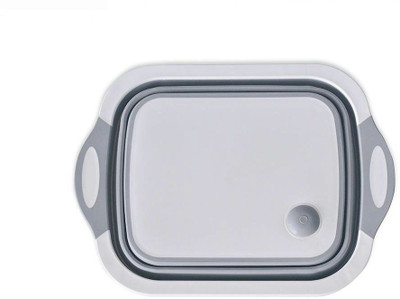 Gantavya Highly Durable Folding Cutting Board, no smell, non-toxic, no cracking, odors resistant, stain resistant to preserve hygiene, not easily deformed Kitchen Basket Collapsible Dish Tub With Draining Plug Colander Fruits Vegetable Storage Basket Plastic Cutting Board(Grey Pack of 1 Dishwasher S