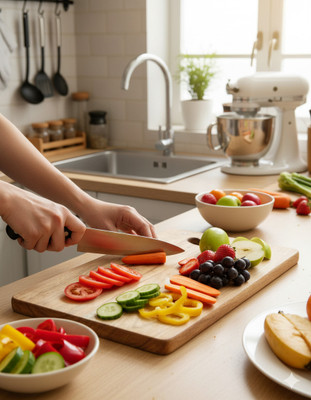 AJCRAFTS AJ CRAFTS Cutting Board for Kitchen Vegetables, Fruits & Cheese Wooden Cutting Board(Brown Pack of 1 Dishwasher Safe)