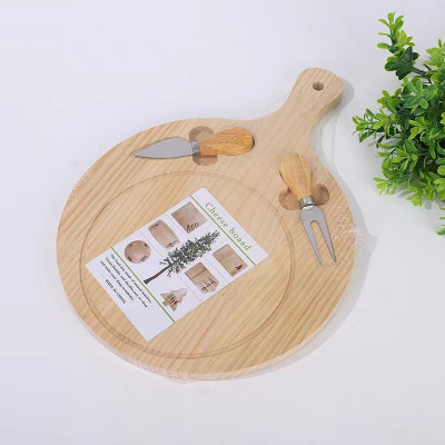DREWIT ENTERPRISE Premium Wooden Cheese Board Set | Round Serving Platter with Knife & Fork Bamboo Cutting Board(Pack of 1 Dishwasher Safe)
