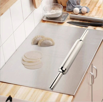 METSTIK Chopping Cutting Pad With Rolling Pin For Kitchen 41 X 31 Cm Stainless Steel Cutting Board(Silver Pack of 2 Dishwasher Safe)