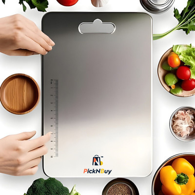 PickNBuy kitchen Chopping Board (35.5 x 25 Cm) Dual-Side Vegetables, Fruits, Cutter Stainless Steel Cutting Board(Silver Pack of 1 Dishwasher Safe)