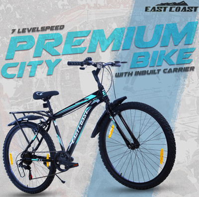 EAST COAST Premium City Bike/cycle 26t with Inbuilt Carrier ( 7 SPEED ) 26 T (inch) Road Cycle(7 Gear, Black, Rigid)