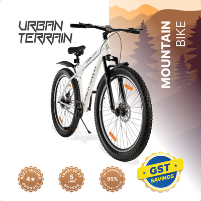Urban Terrain Bolt Cycles 27.5T for Men with Steel Frame & Disc Brake MTB Bike UT5000S27.5 27.5 T (inch) Road Cycle(Single Speed, White, Only Front Suspension)