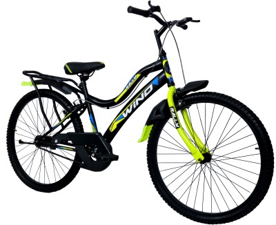 Rally Wind Unisex Full Size Bicycle with Carrier | Non Gear Cycle for Adults 26 T Hybrid Cycle/City Bike(Single Speed, Green)