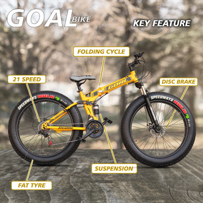 Goal YELLOWFOLDINGFATTYRE 26 T (inch) Folding Bikes/Folding Cycle(21 Gear, Yellow, Dual Suspension)