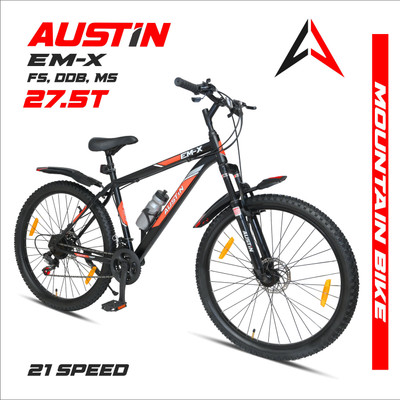 Austin EM-X Multi Speed-Front Suspension Dual Disc Brakes – Ultimate Ride Experience 27.5 T (inch) Mountain Cycle(21 Gear, Black, Orange, Only Front Suspension)
