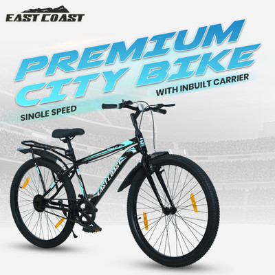 EAST-COAST-Premium-City-Bike-cycle-26t-with-Inbuilt-Carrier-26-T-Road-Cycle-Single-Speed-Black-Rigid