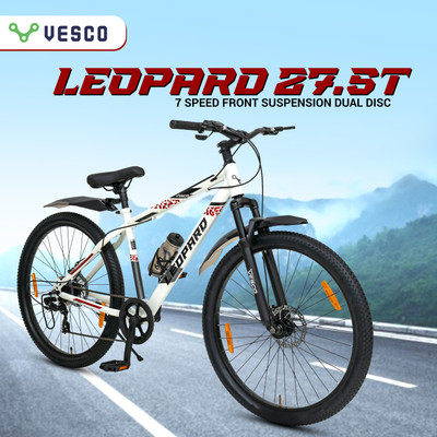 VESCO LEOPARD Multi-Speed Gear MTB Bicycle for Men 27.5 T (inch) Mountain Cycle(7 Gear, White, Only Front Suspension)