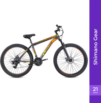 Crow MERIDIAN 21 | FULLY FITTED | SHIMANO GEARED | FRONT SUSPENSION | DUAL DISC 29 T (inch) Mountain Cycle(21 Gear, Grey, Orange, Only Front Suspension)