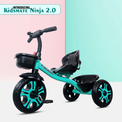Kidsmate Ninja 2.0 Plug N Play Tricycle Durable with Storage Basket, Safe & Secure, 10 T (inch) Road Cycle(Single Speed, Green, Rigid)