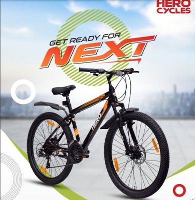 HERO NEW NEXT SPORT | 21 SPEED GEAR | FRONT-Suspension | Dual Disc Brake | 26 T Mountain Cycle(21 Gear, Black)