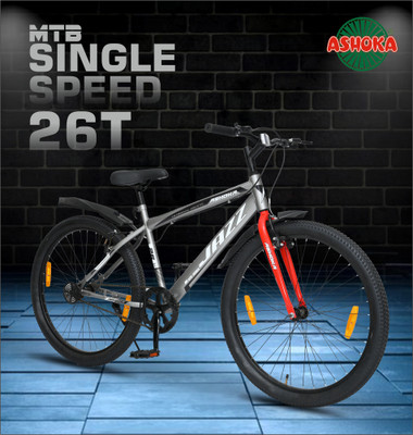 Ashoka JAZZ MTB Bike Single Speed Light Weight Frame Power Brake Rigid Fork for Cyclist 26 T (inch) Mountain Cycle(Single Speed, Grey, Red, Rigid)