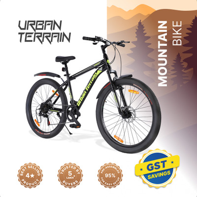 Urban Terrain Galaxy 26T Max Geared High Performance MTB Cycles For Men With Dual Disc Brake 26 T (inch) Road Cycle(7 Gear, Green, Only Front Suspension)