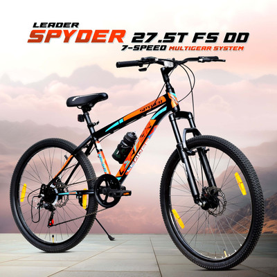 LEADER Spyder MultiSpeed (7 Speed) Mountain Bike with FS & DD Brake 27.5 T (inch) Hybrid Cycle/City Bike(7 Gear, Black, Only Front Suspension)