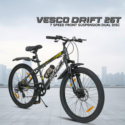 VESCO Drift 26T MTB Cycle 7 Gear Cycle for Men /Boys | Disc Brake, Front Suspension 26 T (inch) Mountain Cycle(7 Gear, Grey, Only Front Suspension)