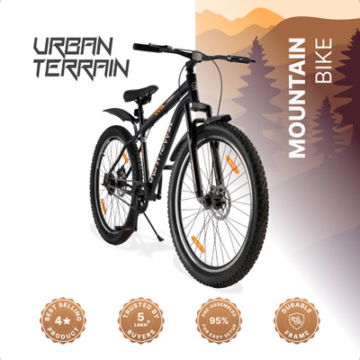 Urban Terrain Bolt Cycles for Men with Steel Frame & Disc Brake MTB Bike UT5001S27.5 27.5 T (inch) Road Cycle(Single Speed, Black, Only Front Suspension)
