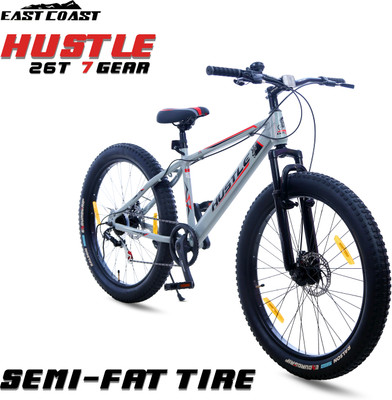 EAST COAST Hustle With (7Speed) Sky Scraper 26 T (inch) Fat Tyre Cycle(7 Gear, Grey, Only Front Suspension)