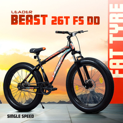 LEADER Beast 26x400 Fat Tire Cycle for Men | Bicycle Front Suspension, Dual Disc Brakes 26 T (inch) Mountain Cycle(Single Speed, Black, Only Front Suspension)