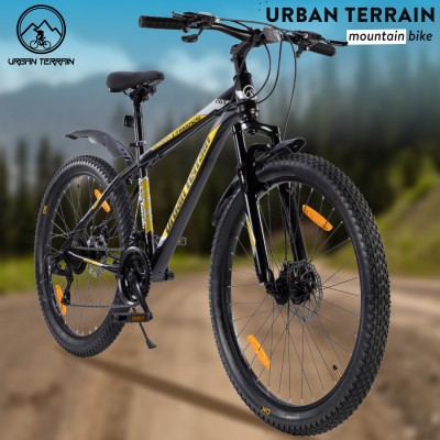 Urban Terrain UT1000S26 Steel MTB Cycles Shimano Geared for Men with Dual Disc Brake 26 T Road Cycle(21 Gear, Yellow, Only Front Suspension)