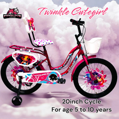 FOXGLOVE TWINKLE 20inches steel Rim TireTube Fluorescent Pink for age Group 5 to 10 years 20 T (inch) Road Cycle(Single Speed, Pink, Rigid)