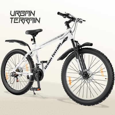 Urban Terrain Galaxy Ultra 26T High Performance MTB Geared Cycles For Men With Disc Brake 26 T (inch) Road Cycle(21 Gear, White, Black, Only Front Suspension)
