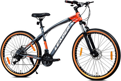 LEADER Tango 27.5T Premium MTB Bike/ Cycle for Men | Precision 7-Speed Gear Bicycle, 27.5 T (inch) Mountain Cycle(7 Gear, Grey, Orange, Only Front Suspension)