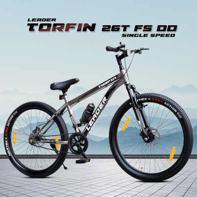 LEADER TORFIN MTB Cycle with Dual Disc Brake & Front Suspension 26 T (inch) Mountain Cycle(Single Speed, Grey, Only Front Suspension)