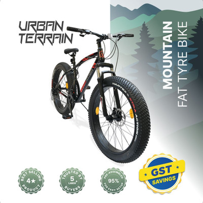 Urban Terrain Rogue MTB 26T Fat Tyre Cycles Shimano Geared for Men with Dual Disc Brake 26 T (inch) Road Cycle(21 Gear, Black, Only Front Suspension)