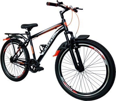 Ralley Gold Series Full Size Bicycle with Carrier, Front Suspension,Dual Power Brakes 26 T Mountain Cycle(Single Speed, Black, Orange, Only Front Suspension)