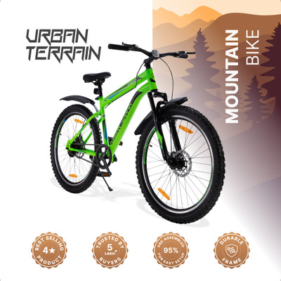 Urban Terrain Bolt Cycles for Men with Steel Frame & Disc Brake MTB Bike UT5000S26 26 T (inch) Road Cycle(Single Speed, Green, Only Front Suspension)