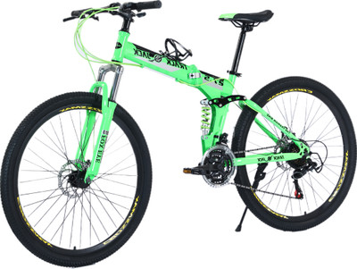 Track Jack FOLDABLE CYCLE WITH FREE LOCK / DISK BRAKE / DUAL SUSPENSION 27.5 T (inch) Folding Bikes/Folding Cycle(21 Gear, Green, White, Dual Suspension)