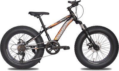 PLUTUS Spirit Fat Bike for Kids with Disc Brake Multi Speed (Black-Red) 20 T Fat Tyre Cycle(7 Gear, Black, Red, Only Front Suspension)