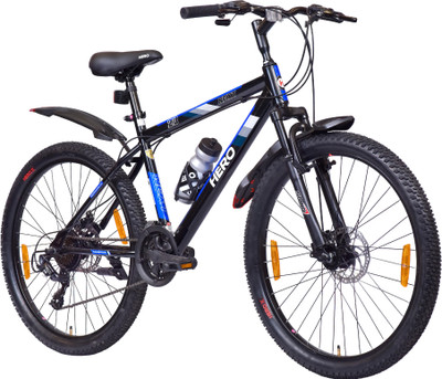 HERO EC NEXT 26T SPORTS 21S FDDD BKBL SKD AFA 26 T (inch) Mountain Cycle(21 Gear, Black, Blue, Only Front Suspension)