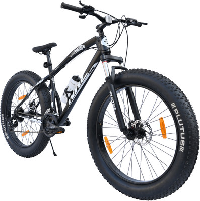 PLUTUS Jaguar Bike with Multi Speed, with Dual Disc Brake 26 T (inch) Fat Tyre Cycle(21 Gear, Black, White, Only Front Suspension)