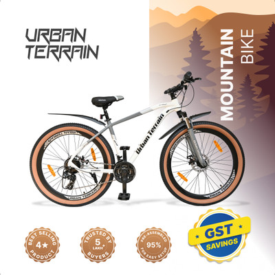 Urban Terrain Aeroblast 27.5T Alloy MTB Cycles Shimano Geared for Men with Dual Disc Brake 27.5 T (inch) Road Cycle(21 Gear, White, Grey, Only Front Suspension)