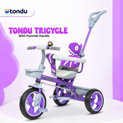 TONDU Plug N Play Kids/Baby Tricycle with Parental Control and Safety Guardrail 12 T Road Cycle(Single Speed, Purple, Rigid)