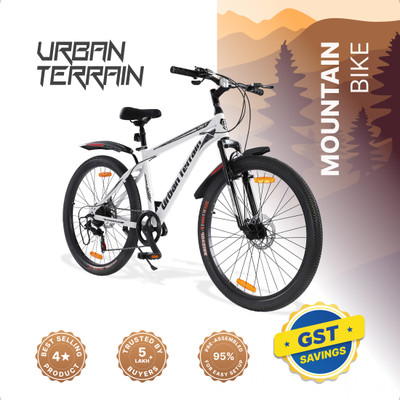 Urban Terrain Galaxy Max 26T Geared High Performance MTB Cycles For Men With Dual Disc Brake 26 T (inch) Road Cycle(7 Gear, White, Only Front Suspension)
