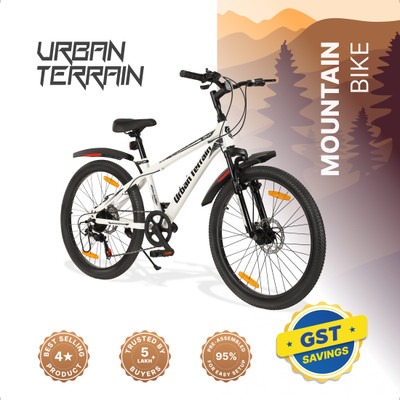 Urban Terrain Galaxy Max 24T Geared High Performance MTB Cycles For Men With Dual Disc Brake 24 T (inch) Road Cycle(7 Gear, White, Only Front Suspension)